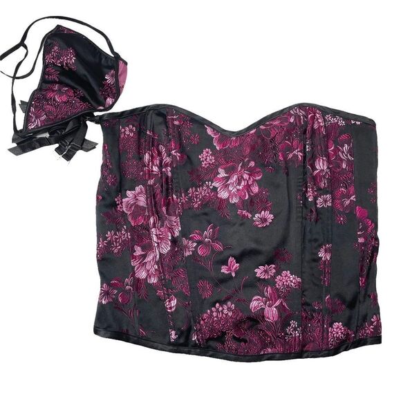 NEW Frederick's of Hollywood floral corset and thong panty set Sz‎ L - Picture 1 of 7